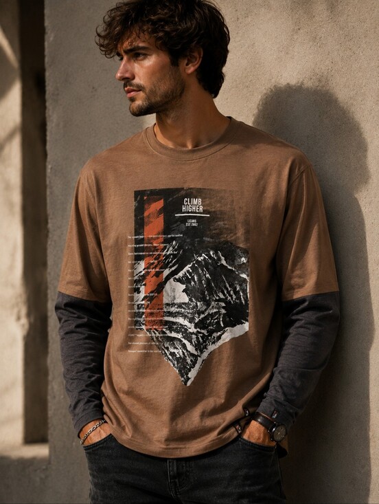 iJeans Other - iJeans | Men's Brown Graphic Long-Sleeve Layered Shirt, Size L
